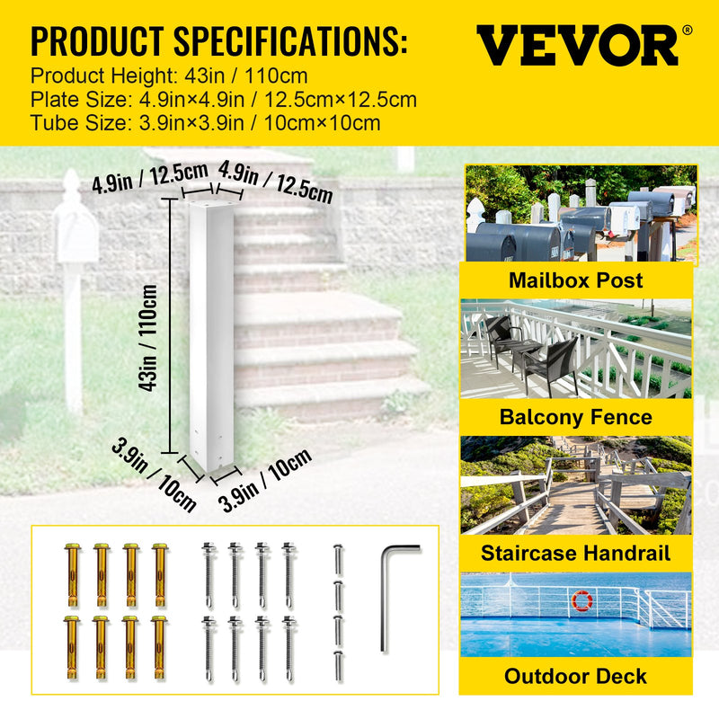 VEVOR pastkastes statīvs, 109 cm, balts, Q235 tērauds, virsmas montāža