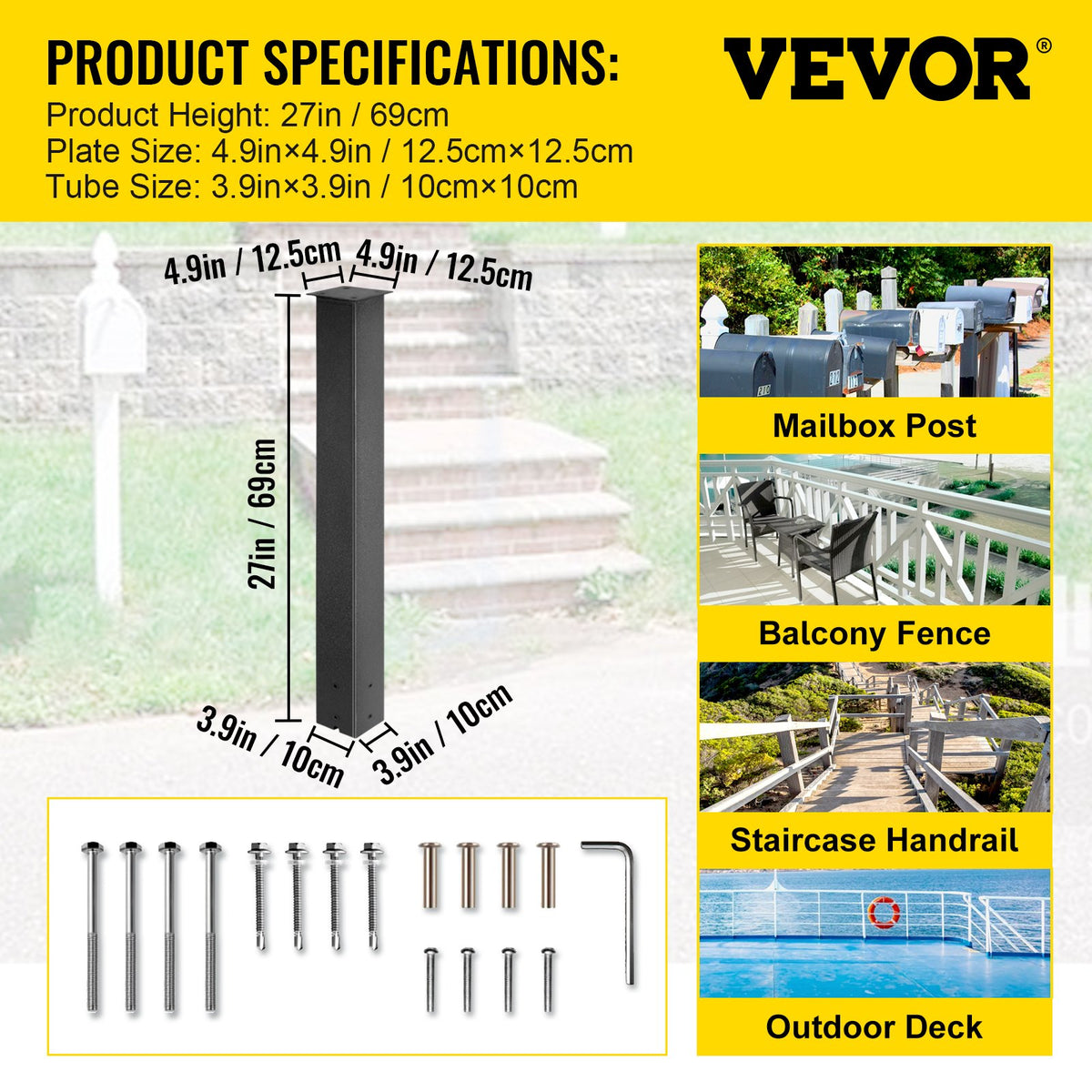VEVOR pastkastes statīvs, 109 cm, melns, Q235 tērauds