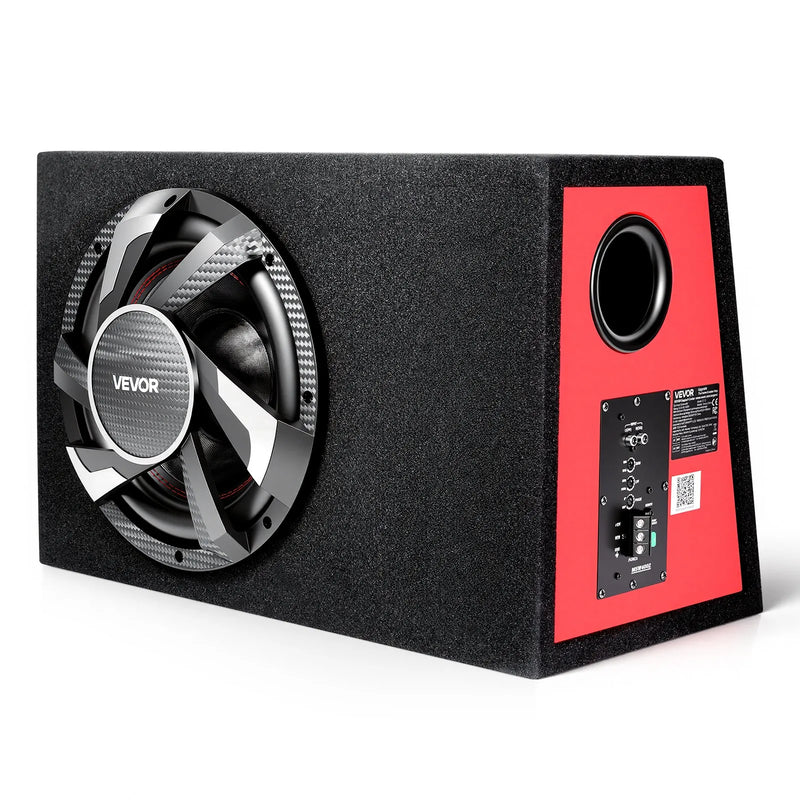 VEVOR automašīnas zemfrekvences skaļruņa komplekts 305 mm, 245 W RMS, ar iebūvētu pastiprinātāju, korpusu un savienojuma kabeļu komplektu, kompakts trapecveida dizains ավտ audio sistēmām - ZEMLETES.LV