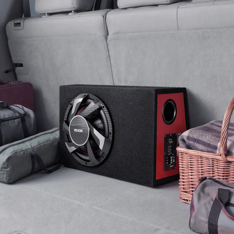 VEVOR automašīnas zemfrekvences skaļruņa komplekts 305 mm, 245 W RMS, ar iebūvētu pastiprinātāju, korpusu un savienojuma kabeļu komplektu, kompakts trapecveida dizains ավտ audio sistēmām - ZEMLETES.LV
