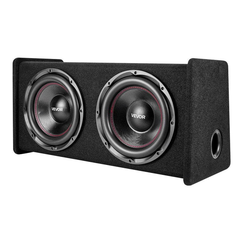 VEVOR automašīnas zemfrekvences skaļruņu komplekts ar 2 x 305 mm skaļruņiem, 490 W RMS, ar atsevišķu pastiprinātāju, korpusu un savienojuma kabeļu komplektu, paredzēts bagāžniekiem un auto audio sistēmām - ZEMLETES.LV