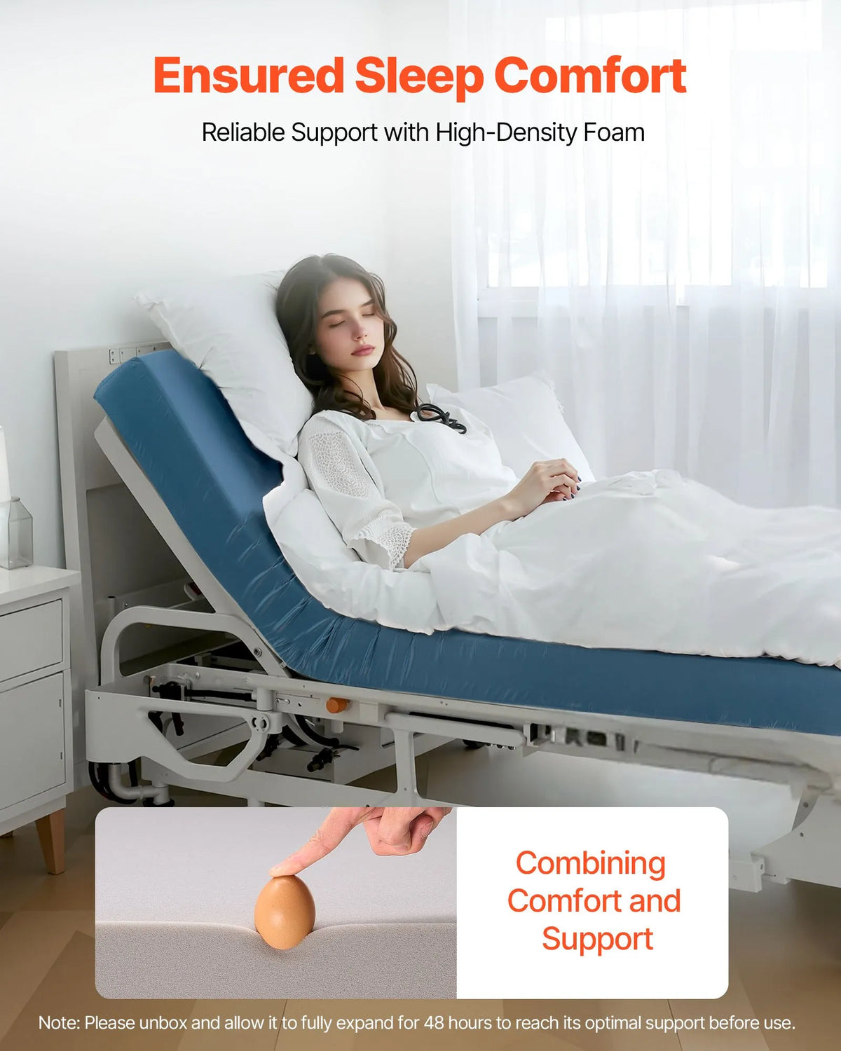 VEVOR medicīniskais slimnīcas gultas matracis 914 x 2030 x 153 mm ar 159 kg kravnesību no medicīniskās kvalitātes putām, spiediena sadales matracis ar ūdensizturīgu pārklājumu izgulējumu profilaksei un aprūpei - ZEMLETES.LV
