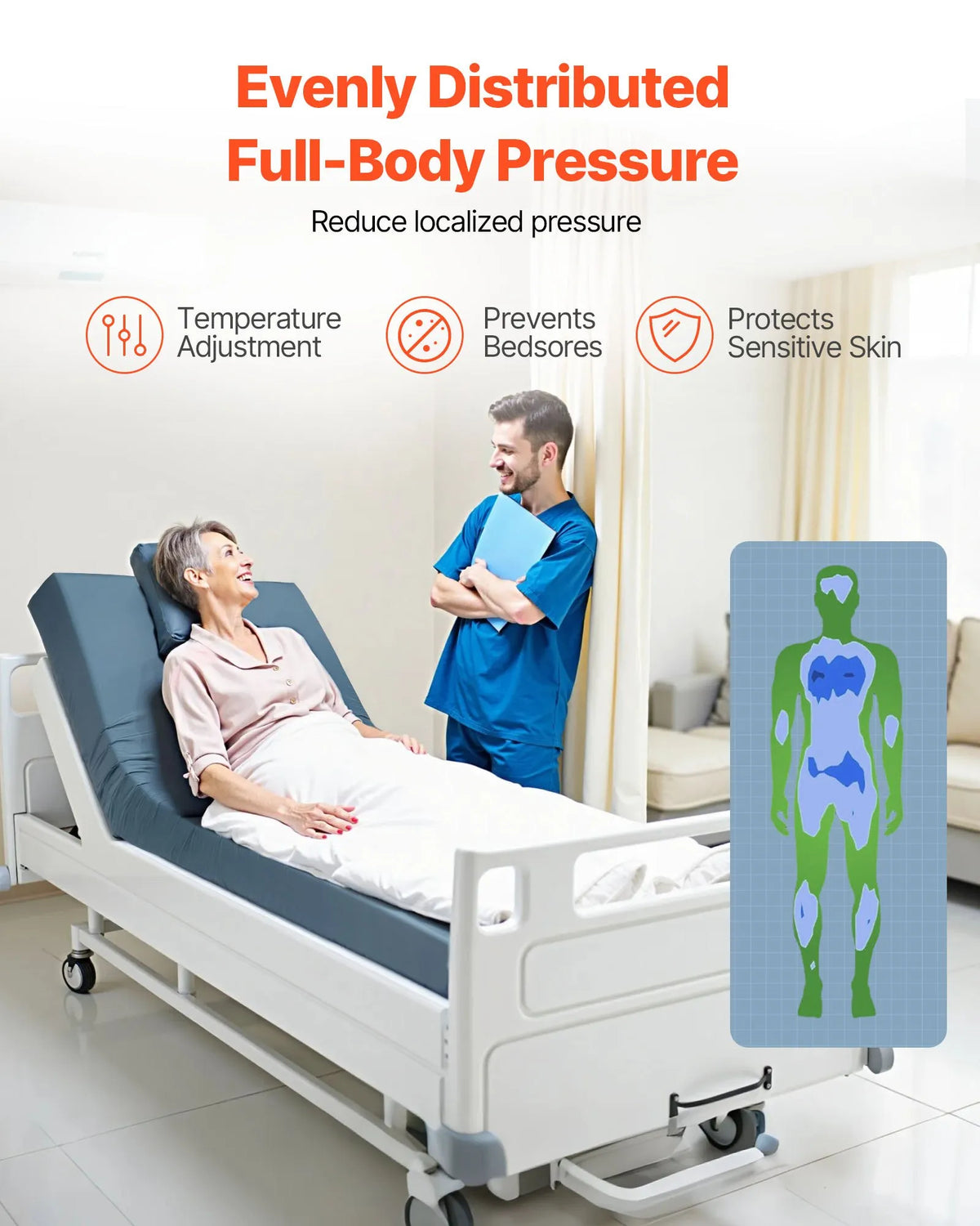 VEVOR medicīniskais slimnīcas gultas matracis 914 x 2030 x 153 mm ar 159 kg kravnesību no medicīniskās kvalitātes putām, spiediena sadales matracis ar ūdensizturīgu pārklājumu izgulējumu profilaksei un aprūpei - ZEMLETES.LV