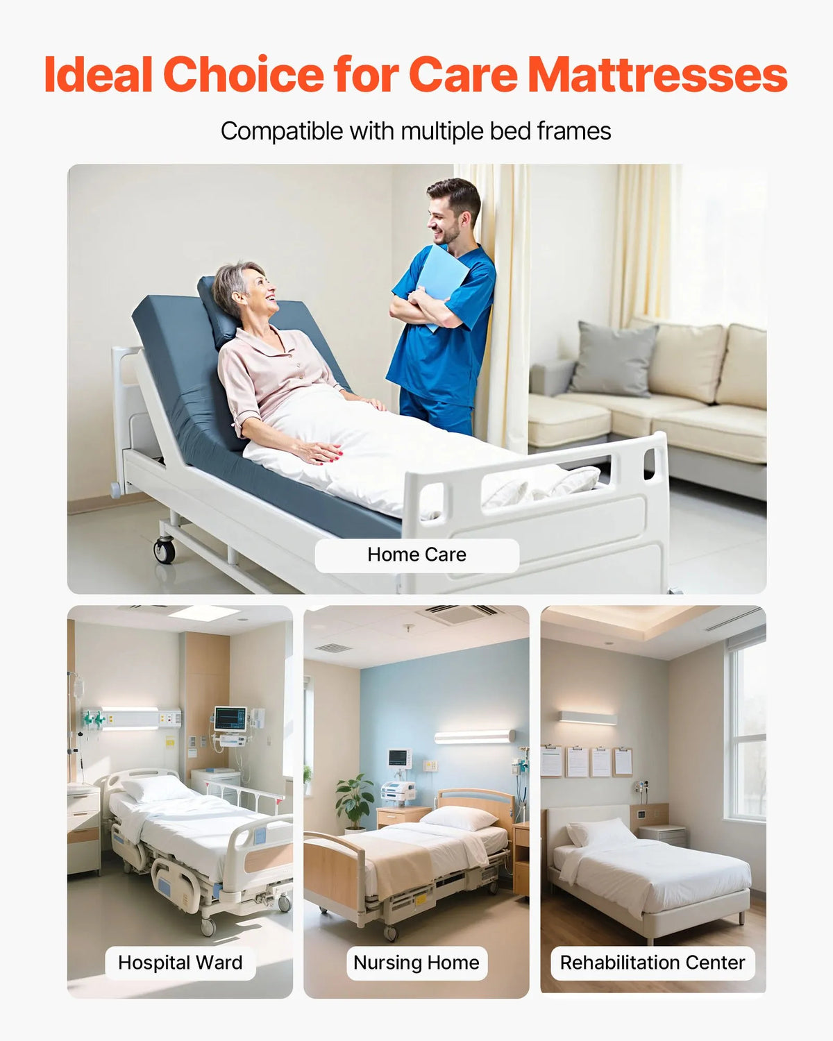 VEVOR medicīniskais slimnīcas gultas matracis 914 x 2030 x 153 mm ar 159 kg kravnesību no medicīniskās kvalitātes putām, spiediena sadales matracis ar ūdensizturīgu pārklājumu izgulējumu profilaksei un aprūpei - ZEMLETES.LV