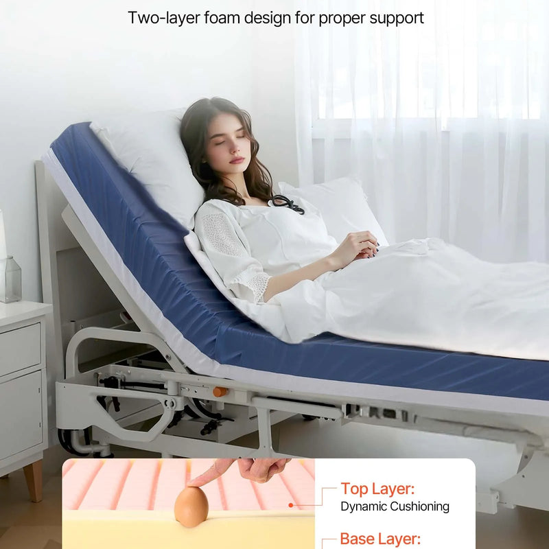 VEVOR medicīniskais slimnīcas gultas matracis 1067 x 2030 x 153 mm ar 295 kg kravnesību no medicīniskās kvalitātes divslāņu putām, spiediena sadales matracis ar ūdensizturīgu pārklājumu izgulējumu profilaksei un aprūpei - ZEMLETES.LV