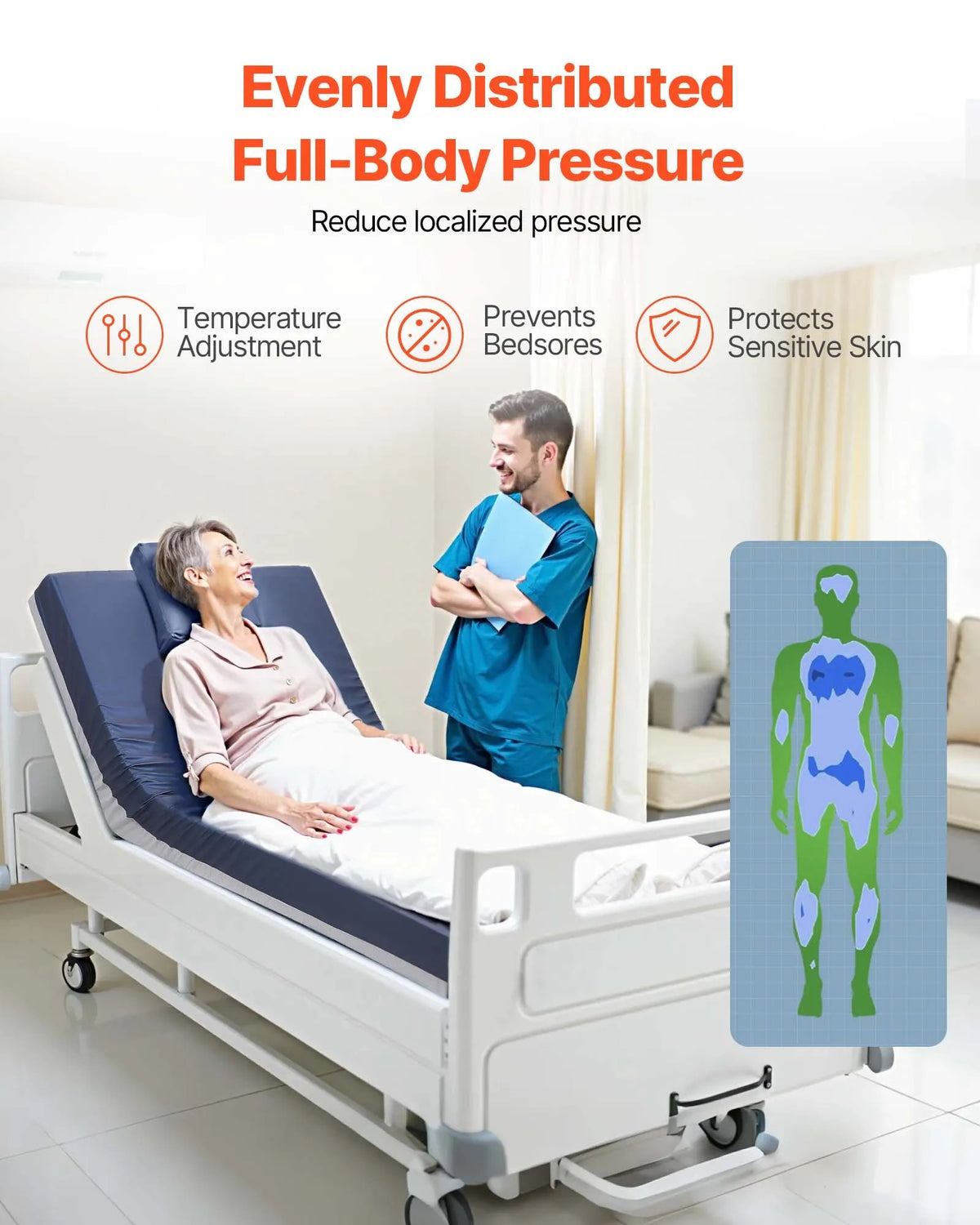 VEVOR medicīniskais slimnīcas gultas matracis 1067 x 2030 x 153 mm ar 295 kg kravnesību no medicīniskās kvalitātes divslāņu putām, spiediena sadales matracis ar ūdensizturīgu pārklājumu izgulējumu profilaksei un aprūpei - ZEMLETES.LV