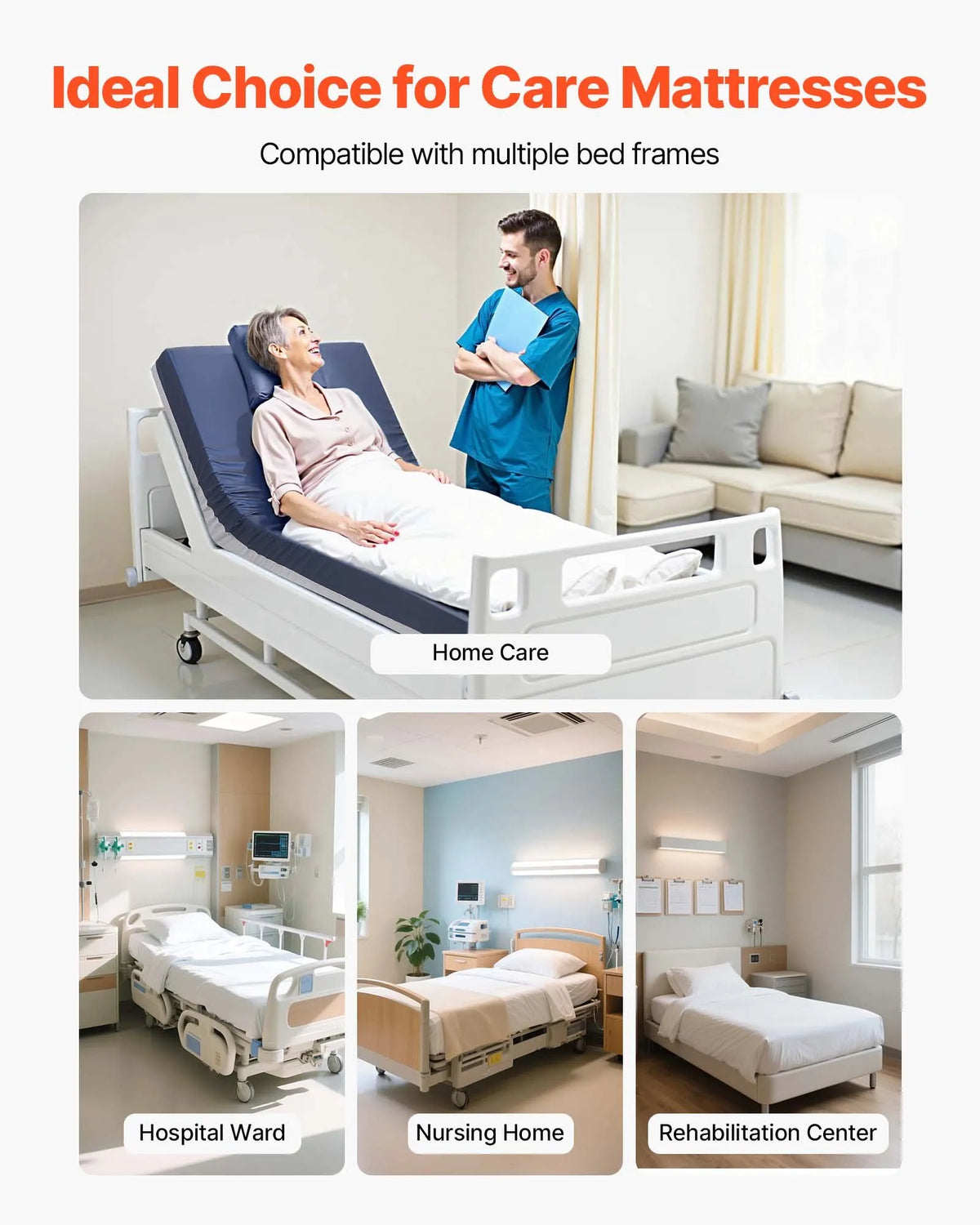 VEVOR medicīniskais slimnīcas gultas matracis 1067 x 2030 x 153 mm ar 295 kg kravnesību no medicīniskās kvalitātes divslāņu putām, spiediena sadales matracis ar ūdensizturīgu pārklājumu izgulējumu profilaksei un aprūpei - ZEMLETES.LV