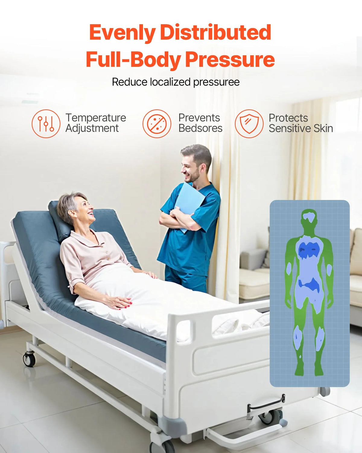 VEVOR slimnīcas gultas matracis 914 × 2030 × 153 mm, medicīniskas klases divslāņu putu matracis ar spiediena sadales funkciju ilgstošai aprūpei, ūdensizturīgs izgulējumu profilaksei, slodze līdz 159 kg, piemērots aprūpes iestādēm un mājas aprūpei - ZEMLETES.LV