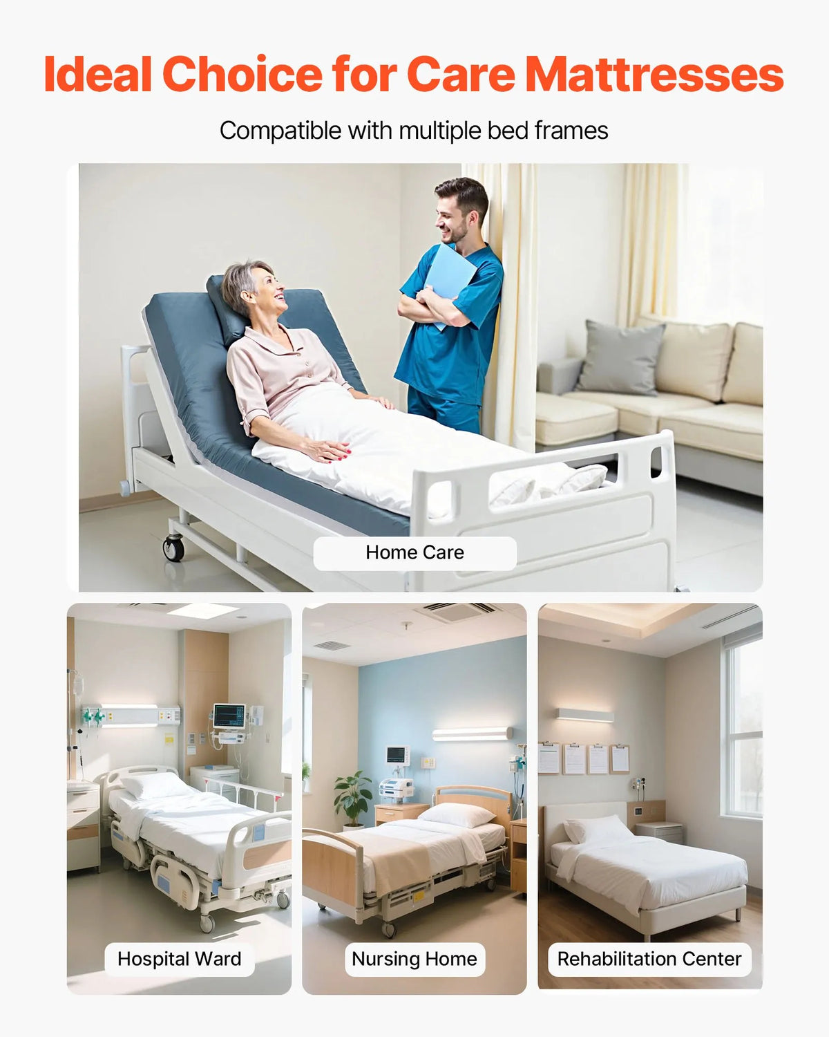 VEVOR slimnīcas gultas matracis 914 × 2030 × 153 mm, medicīniskas klases divslāņu putu matracis ar spiediena sadales funkciju ilgstošai aprūpei, ūdensizturīgs izgulējumu profilaksei, slodze līdz 159 kg, piemērots aprūpes iestādēm un mājas aprūpei - ZEMLETES.LV