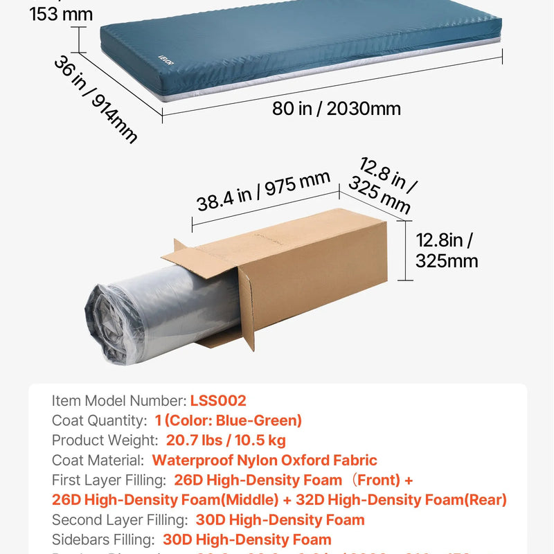 VEVOR slimnīcas gultas matracis 914 × 2030 × 153 mm, medicīniskas klases divslāņu putu matracis ar spiediena sadales funkciju ilgstošai aprūpei, ūdensizturīgs izgulējumu profilaksei, slodze līdz 159 kg, piemērots aprūpes iestādēm un mājas aprūpei - ZEMLETES.LV