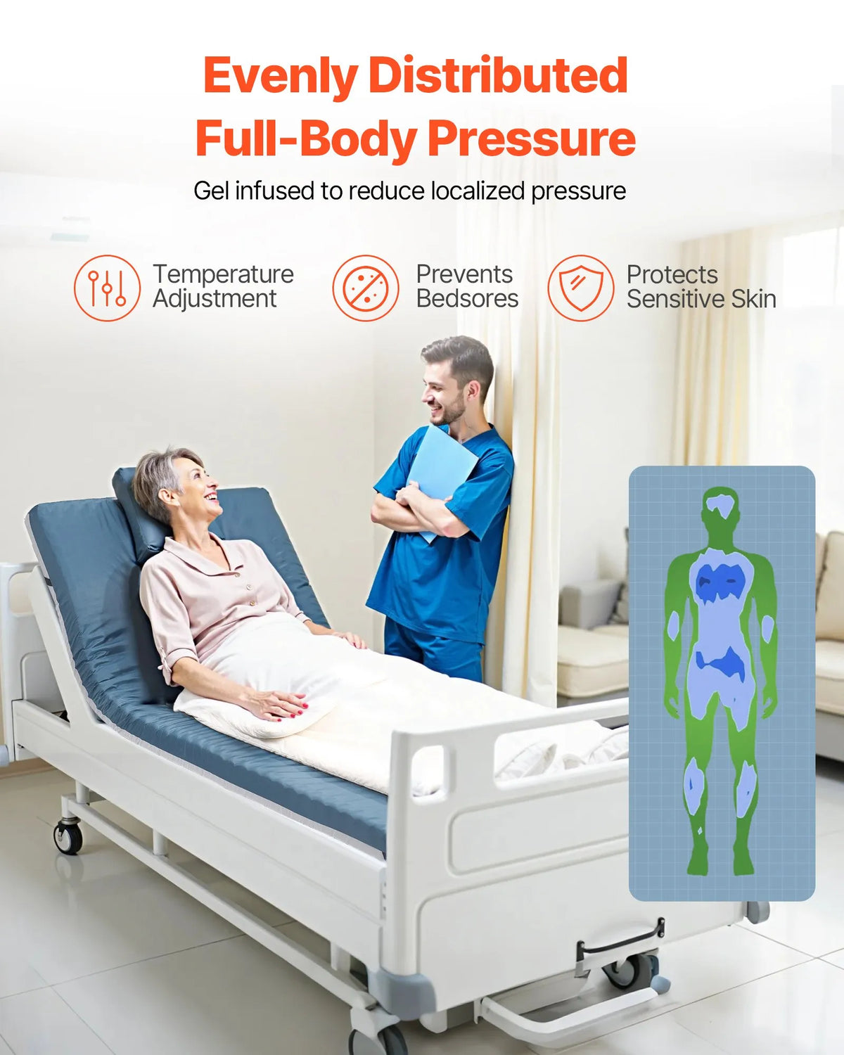 VEVOR medicīniskais slimnīcas gultas matracis 864 x 1930 x 89 mm ar 136 kg kravnesību no medicīniskās kvalitātes divslāņu putām, spiediena sadales matracis ar ūdensizturīgu pārklājumu izgulējumu profilaksei un aprūpei - ZEMLETES.LV