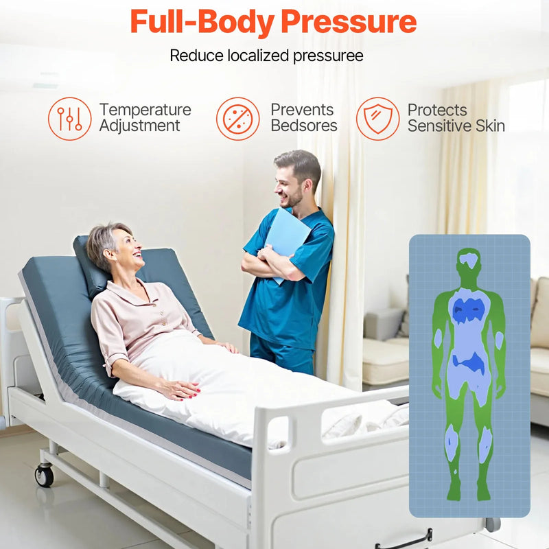 VEVOR slimnīcas gultas matracis 914 × 2030 × 153 mm, medicīniskas klases daudzslāņu putu matracis ar spiediena sadales funkciju ilgstošai aprūpei, ūdensizturīgs izgulējumu profilaksei, slodze līdz 204 kg, piemērots aprūpes iestādēm un mājas aprūpei - ZEMLETES.LV