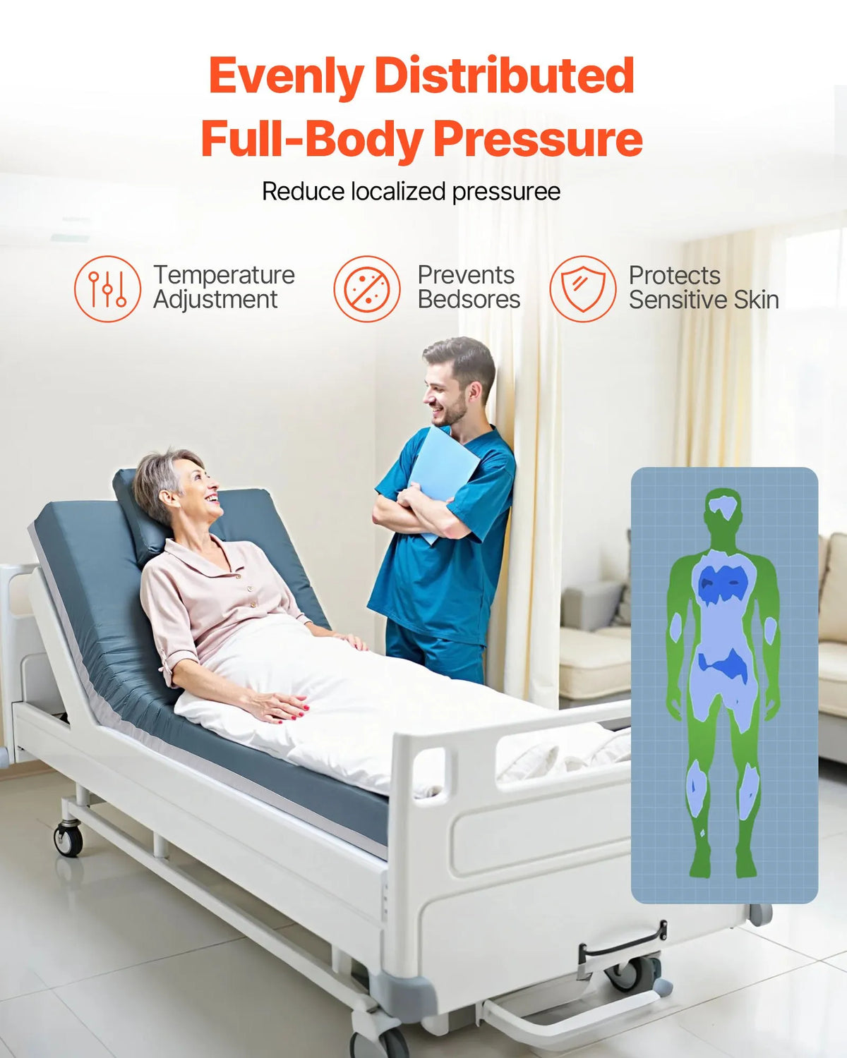 VEVOR slimnīcas gultas matracis 914 × 2030 × 153 mm, medicīniskas klases daudzslāņu putu matracis ar spiediena sadales funkciju ilgstošai aprūpei, ūdensizturīgs izgulējumu profilaksei, slodze līdz 204 kg, piemērots aprūpes iestādēm un mājas aprūpei - ZEMLETES.LV