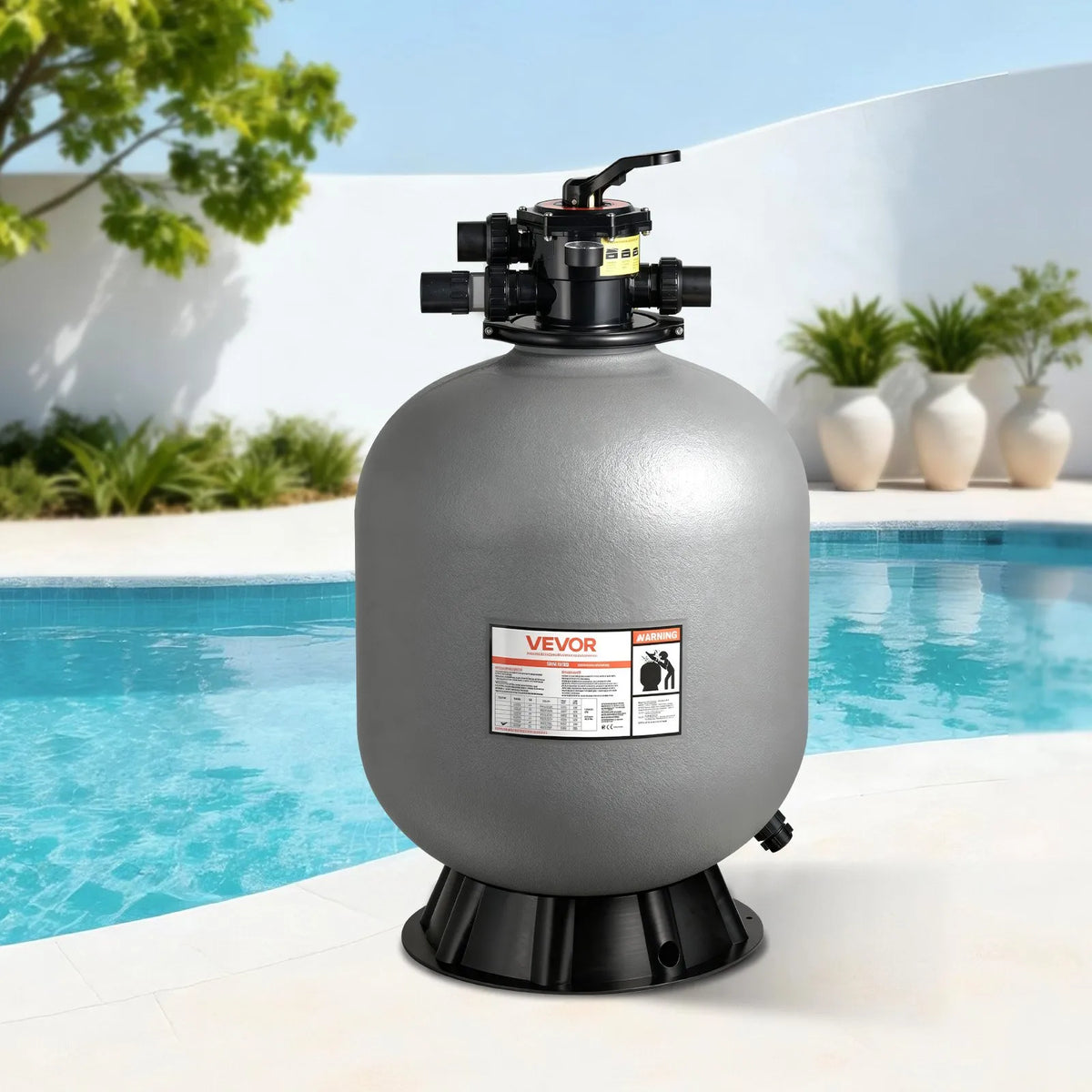 VEVOR Pool Sand Filter System 609.6 mm, Flow Rate Up to 14.8 m³/h, Above Ground and In-Ground Pools, 7-Position Multiport Valve (Filter, Backwash, Rinse, Recirculate, Drain, Winter Mode, Closed)