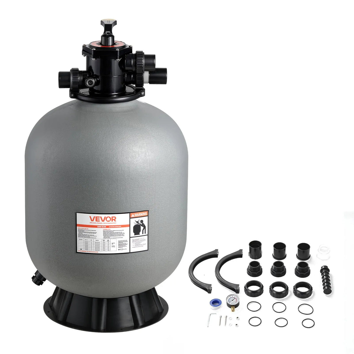 VEVOR Pool Sand Filter System 609.6 mm, Flow Rate Up to 14.8 m³/h, Above Ground and In-Ground Pools, 7-Position Multiport Valve (Filter, Backwash, Rinse, Recirculate, Drain, Winter Mode, Closed)
