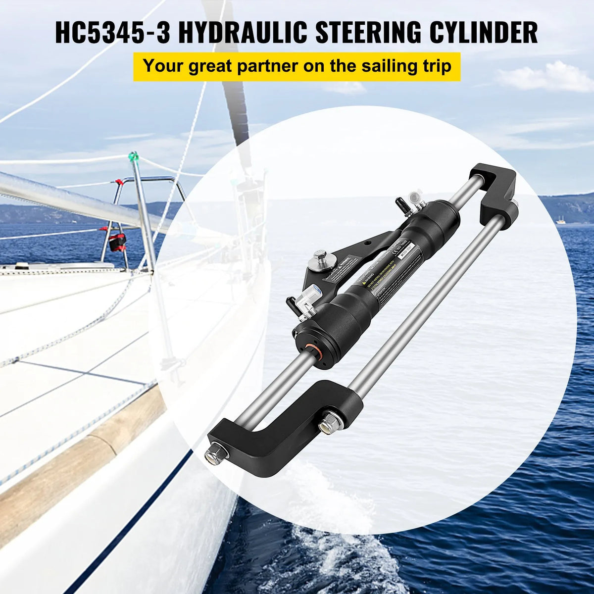 Hydraulic Steering Cylinder 300 HP, Front Mount Hydraulic Outboard Steering System without Hydraulic Hose and Steering Pump