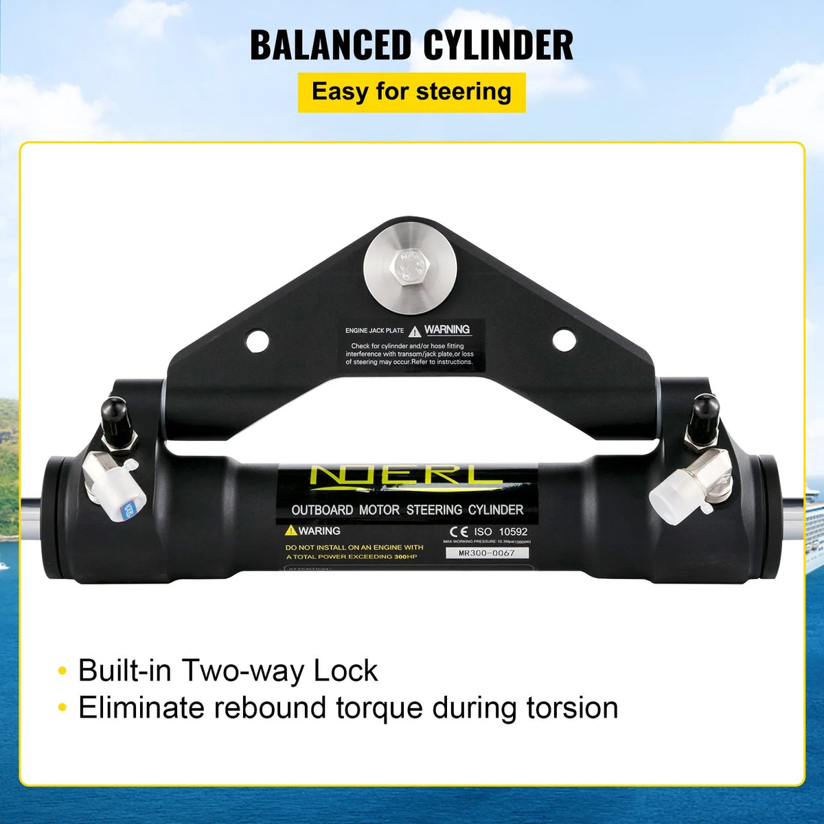 Hydraulic Steering Cylinder 300 HP, Front Mount Hydraulic Outboard Steering System without Hydraulic Hose and Steering Pump