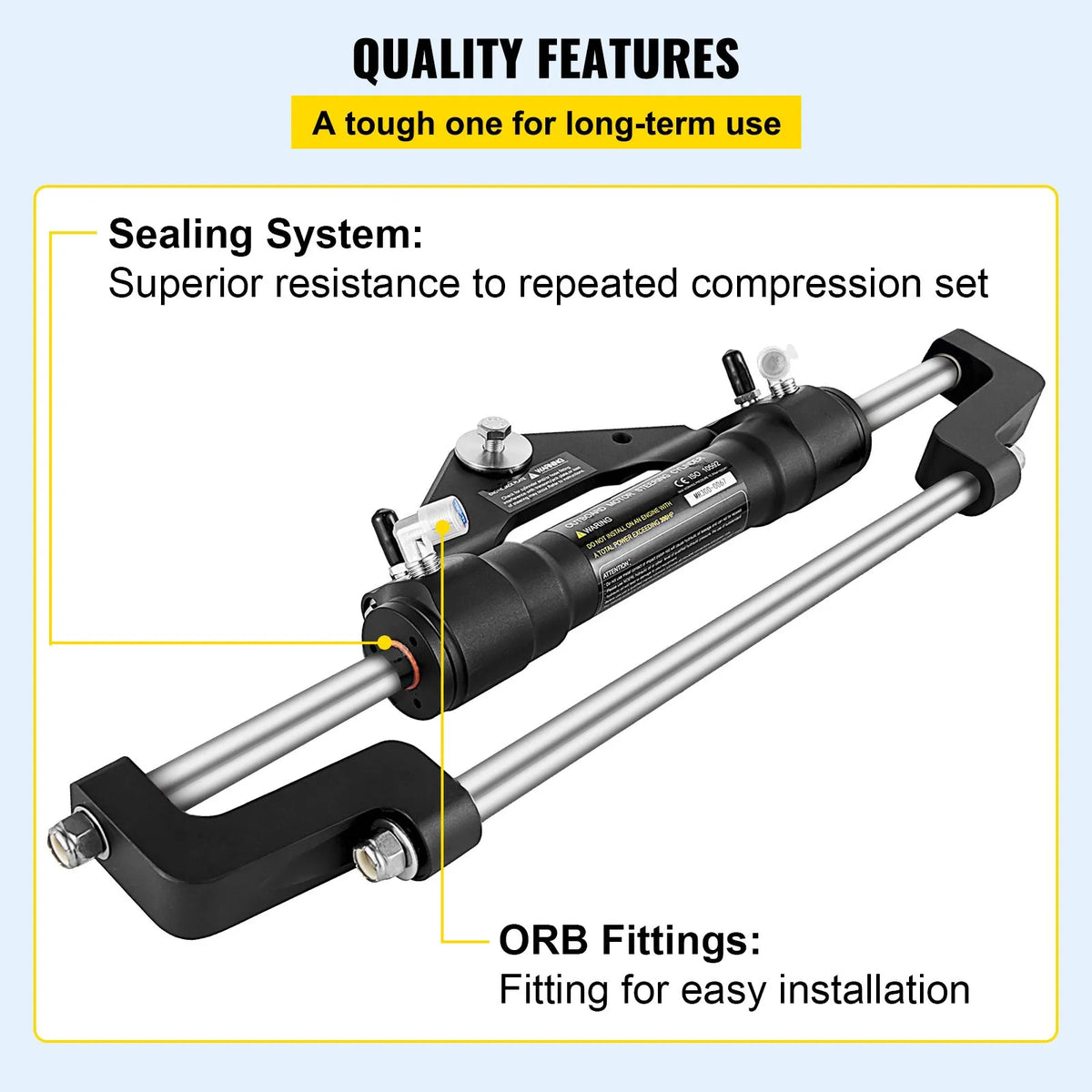 Hydraulic Steering Cylinder 300 HP, Front Mount Hydraulic Outboard Steering System without Hydraulic Hose and Steering Pump