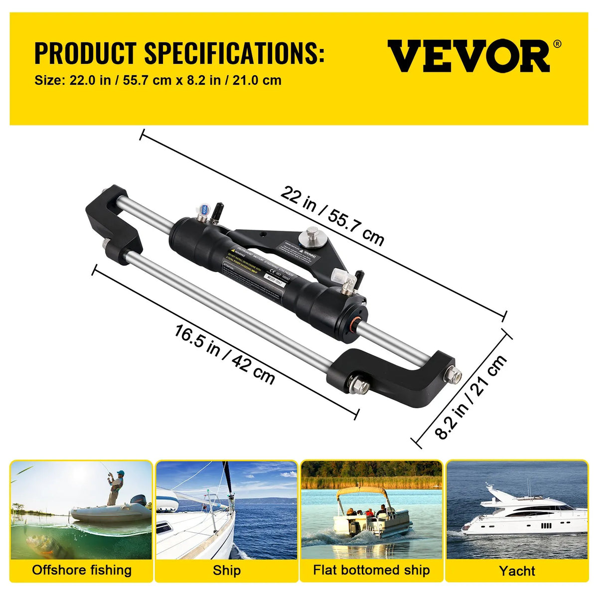 Hydraulic Steering Cylinder 300 HP, Front Mount Hydraulic Outboard Steering System without Hydraulic Hose and Steering Pump