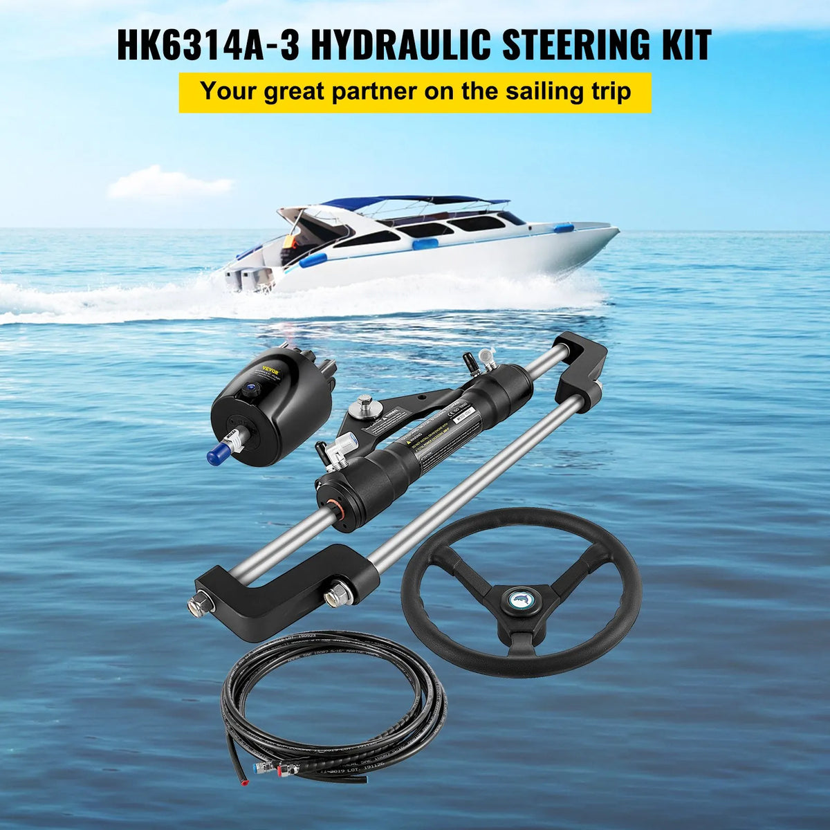 Hydraulic Steering System for Boat, 300 HP, Steering Pump, Outboard Hydraulic Control with 4.3 m Hydraulic Hose for Boat Steering System