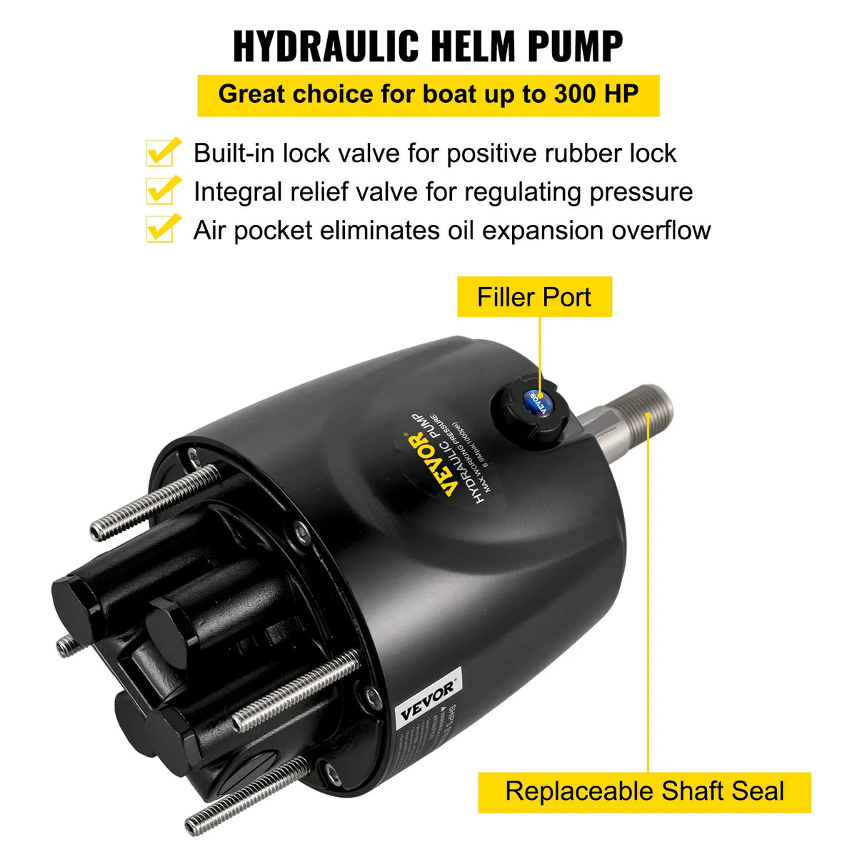 Hydraulic Steering System for Boat, 300 HP, Steering Pump, Cylinder, Steering Wheel, 5.5 m Hose, Seal Kit, Corrosion-Resistant Marine Control System