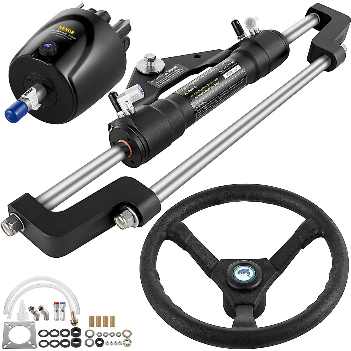 Hydraulic Steering System Kit, 300 HP – Boat Hydraulic Steering Kit with Pump and Cylinder (without Hydraulic Hose)