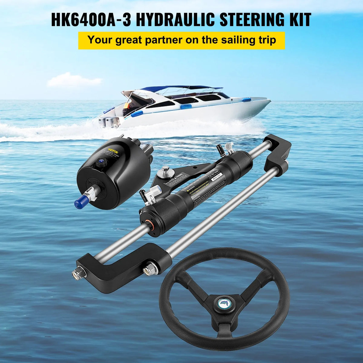 Hydraulic Steering System Kit, 300 HP – Boat Hydraulic Steering Kit with Pump and Cylinder (without Hydraulic Hose)