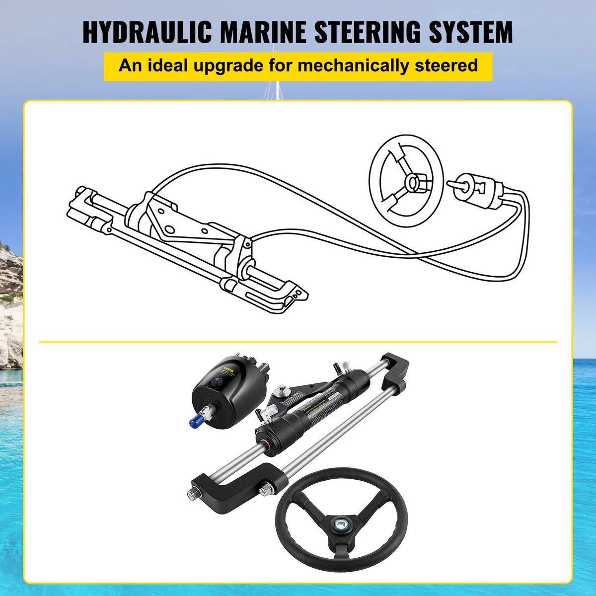 Hydraulic Steering System Kit, 300 HP – Boat Hydraulic Steering Kit with Pump and Cylinder (without Hydraulic Hose)