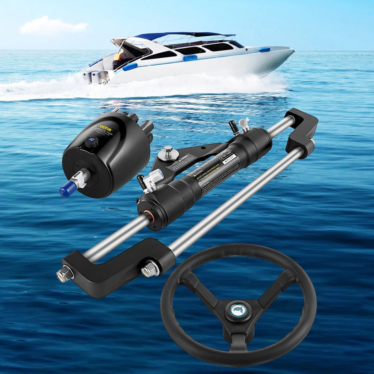 Hydraulic Steering System Kit, 300 HP – Boat Hydraulic Steering Kit with Pump and Cylinder (without Hydraulic Hose)