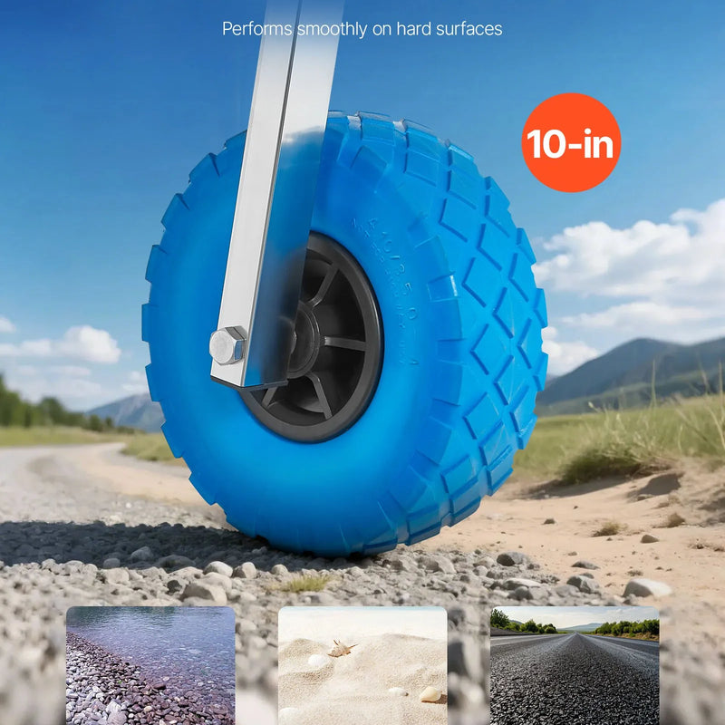 VEVOR laivas transportēšanas riteņi 260 mm, līdz 136,1 kg, nerūsējošā tērauda tranča riteņi ar cietām PVC riepām, salokāmi, ar 4 ātrās fiksācijas tapām, piepūšamām laivām līdz 4 m