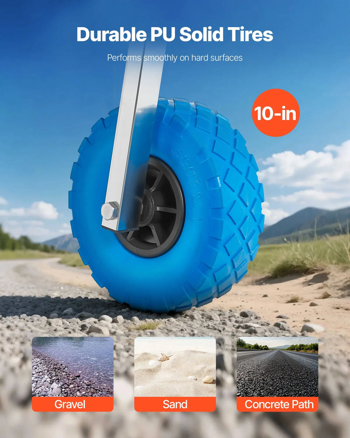 VEVORi paadiveorattad 260 mm, kuni 136,1 kg, roostevabast terasest veorattad kõvade PVC-rehvidega, kokkupandavad, 4 kiirfikseerimistapiga, täispuhutavatele paatidele kuni 4 m