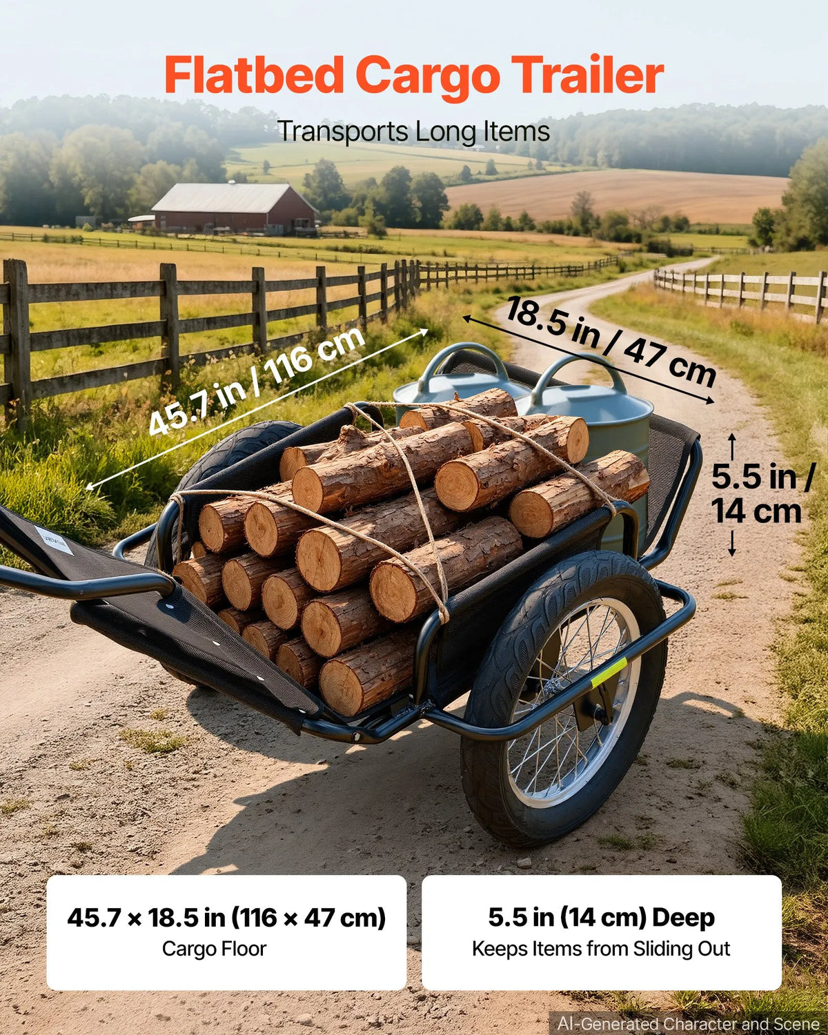 VEVOR velosipēda kravas piekabe, 145 kg, 406 mm riteņi, bezceļiem