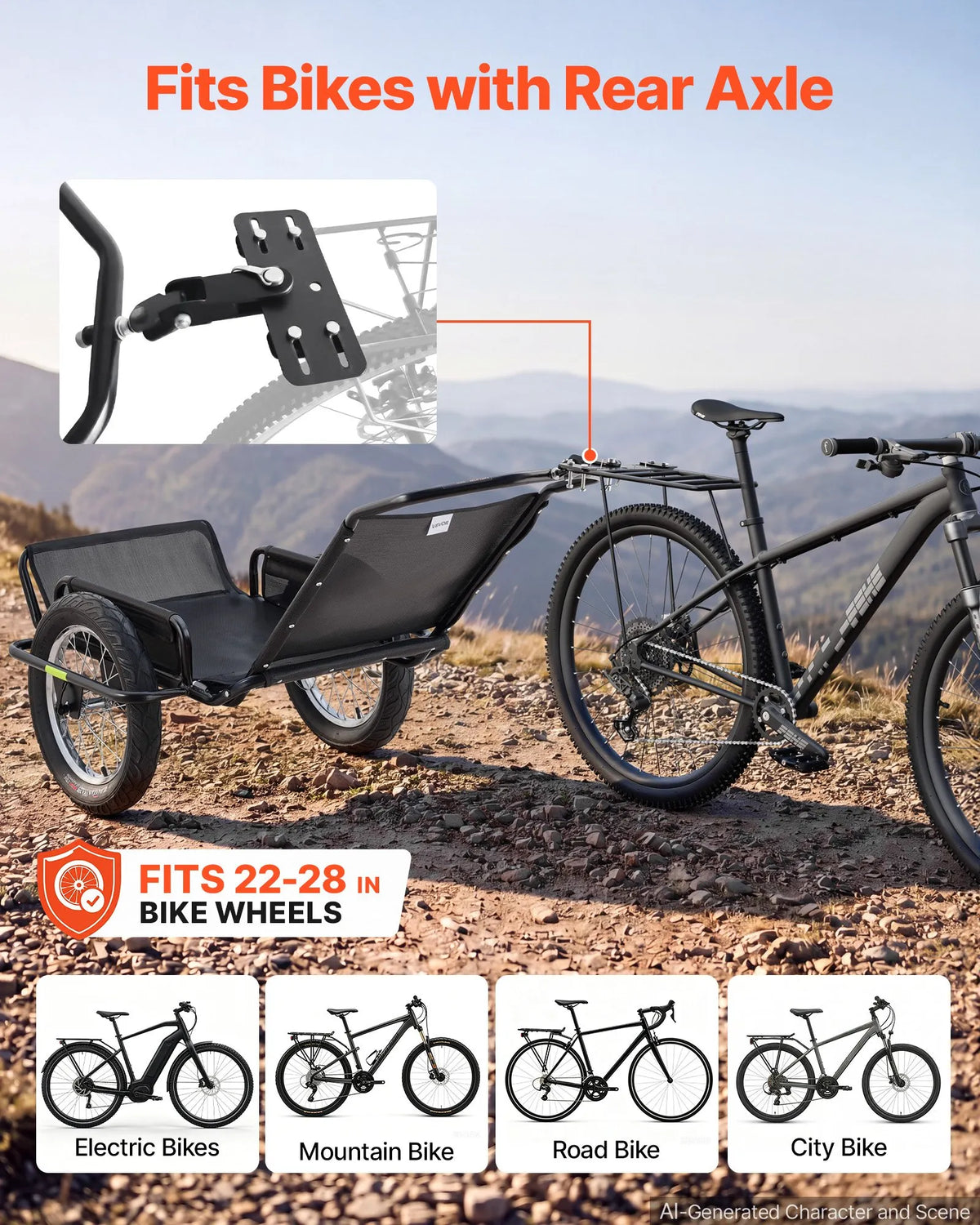 VEVOR velosipēda kravas piekabe, 145 kg, 406 mm riteņi, bezceļiem