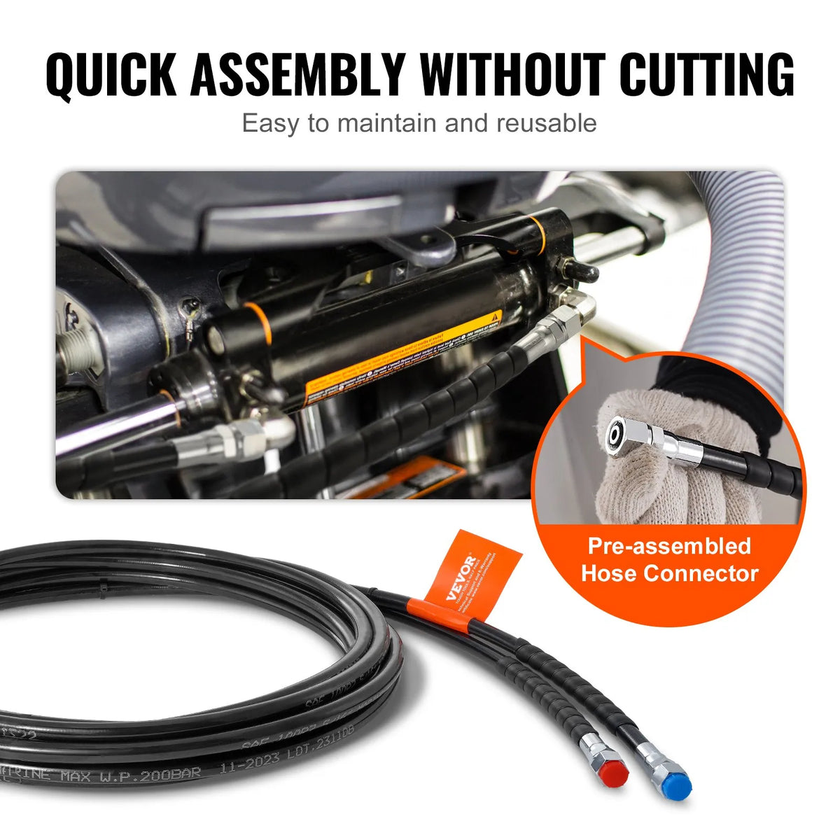 VEVOR Outboard Engine Hydraulic Hose Kit, 6.1 m Hydraulic Steering Hose, 2 pcs TPEE Hydraulic Hoses Leak-Free, for Boat Hydraulic Outboard Engine Steering Systems up to 300 HP