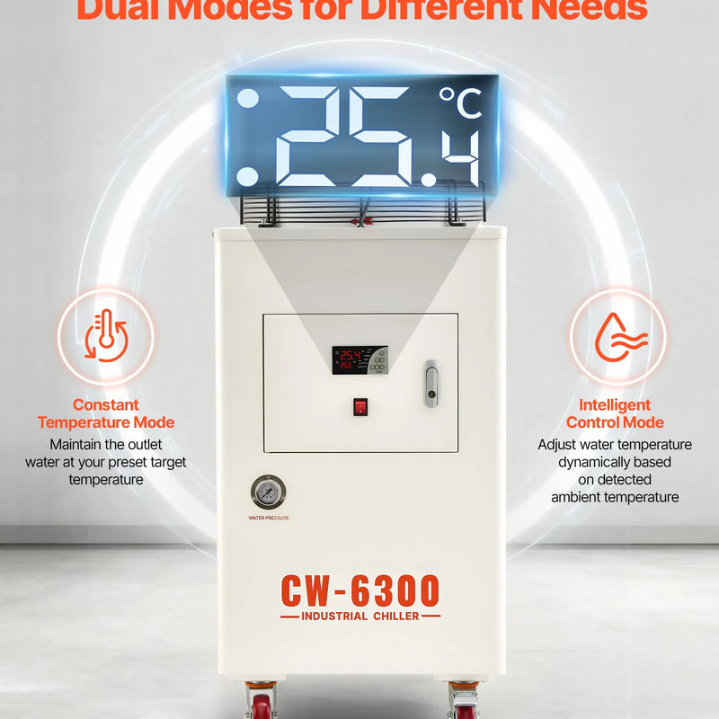 VEVOR industriālais ūdens dzesētājs, 8000 W, industriāla ūdens dzesēšanas sistēma ar kompresoru, maksimālais plūsmas ātrums 70 l/min, 40 l tvertnes ietilpība, lāzera dzesētājs CO₂ lāzera cauruļu gravēšanas un griešanas iekārtām