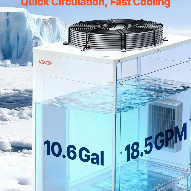 VEVOR industriālais ūdens dzesētājs, 8000 W, industriāla ūdens dzesēšanas sistēma ar kompresoru, maksimālais plūsmas ātrums 70 l/min, 40 l tvertnes ietilpība, lāzera dzesētājs CO₂ lāzera cauruļu gravēšanas un griešanas iekārtām
