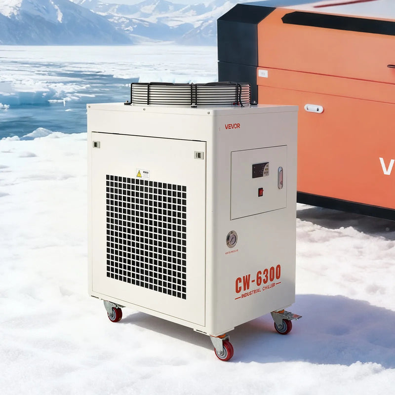 VEVOR industriālais ūdens dzesētājs, 8000 W, industriāla ūdens dzesēšanas sistēma ar kompresoru, maksimālais plūsmas ātrums 70 l/min, 40 l tvertnes ietilpība, lāzera dzesētājs CO₂ lāzera cauruļu gravēšanas un griešanas iekārtām