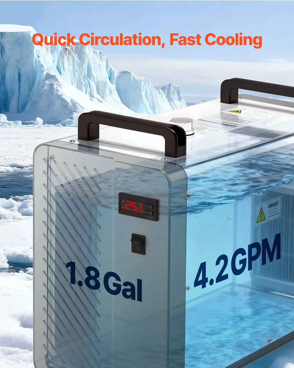 VEVOR Industrial Water Chiller with Compressor 1600 W, 7 l Tank, 16 l/min, for CO₂ Laser Tubes