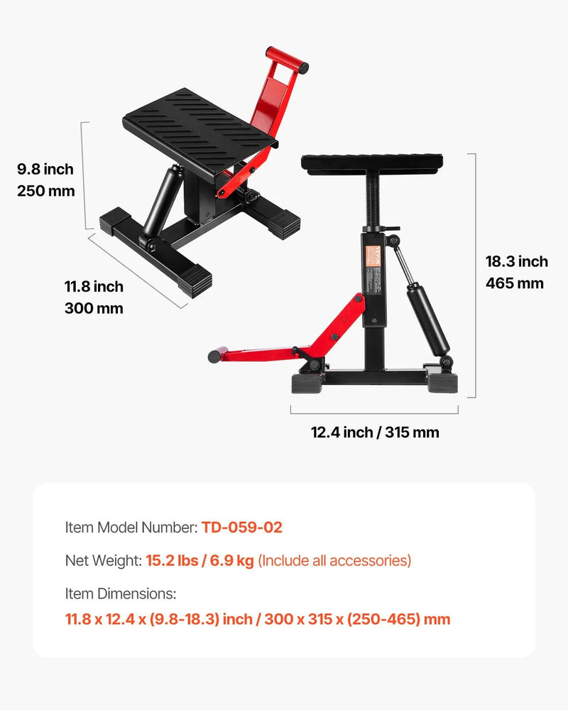 Мотоцикл с гидравлическим приводом pacēlājs ar regulējamu augstumu 250-465 mm, celtspēja 545 kg, piemērots krosa motociklu apkopei un remontam