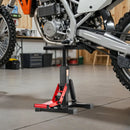 Motocikla hidrauliskais pacēlājs ar regulējamu augstumu 250-465 mm, celtspēja 545 kg, piemērots krosa motociklu apkopei un remontam