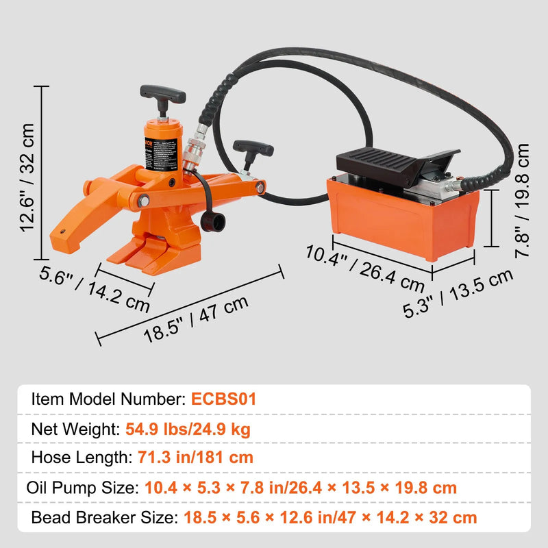Hidrauliskais riepu malas atdalītājs 690 bar ar metāla kājas sūkni, smagās slodzes tērauda rīks traktoriem, kravas automašīnām, autobusiem, zāles pļāvējiem un ATV