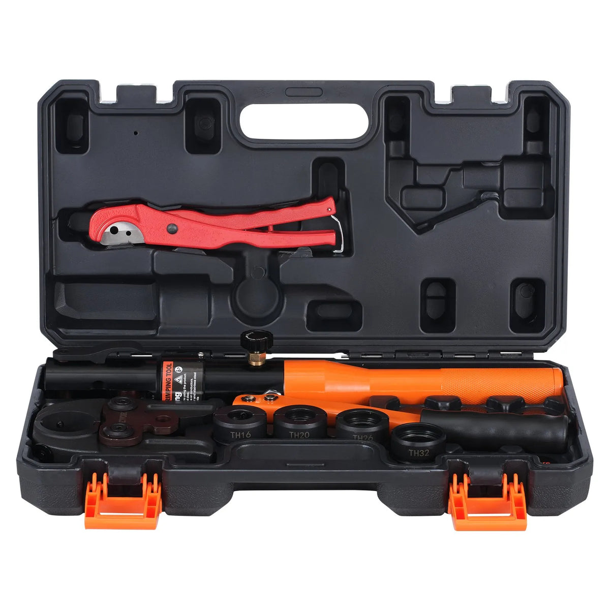 VEVOR Hydraulic Press Crimping Tool for Copper Tubes with Quick-Change Dies TH16, TH20, TH26 and TH32, 360° Rotating Head and Pressing Mechanism for Tight Spaces and T-Fittings