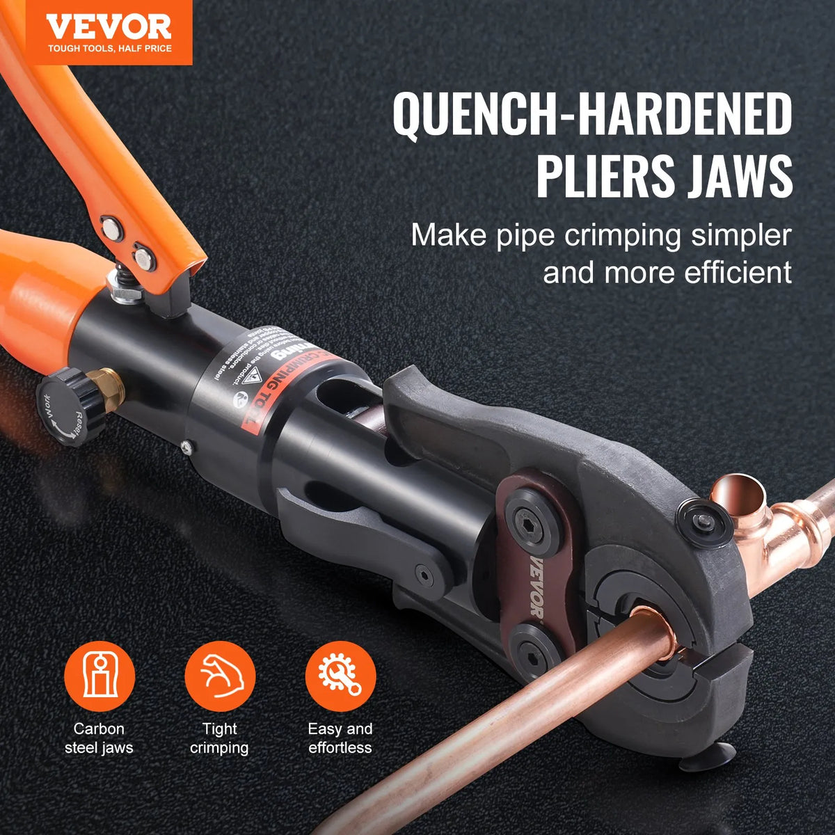 VEVOR Hydraulic Press Crimping Tool for Copper Tubes with Quick-Change Dies TH16, TH20, TH26 and TH32, 360° Rotating Head and Pressing Mechanism for Tight Spaces and T-Fittings