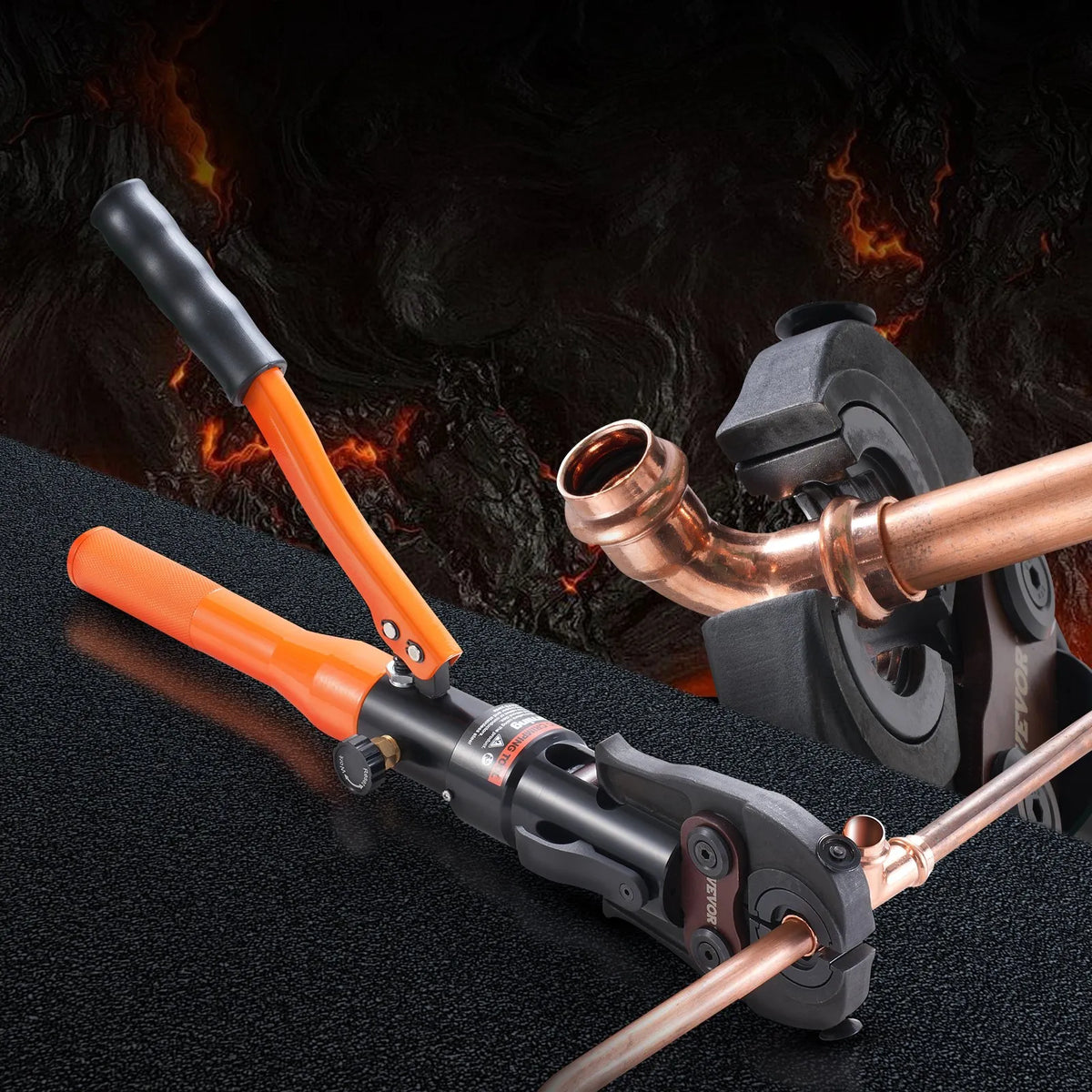 VEVOR Hydraulic Press Crimping Tool for Copper Tubes with Quick-Change Dies TH16, TH20, TH26 and TH32, 360° Rotating Head and Pressing Mechanism for Tight Spaces and T-Fittings