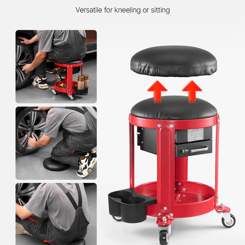 VEVOR rullējošais mehāniķa krēsls, garāžas krēsls, 136 kg kravnesība ar riteņiem un uzglabāšanu