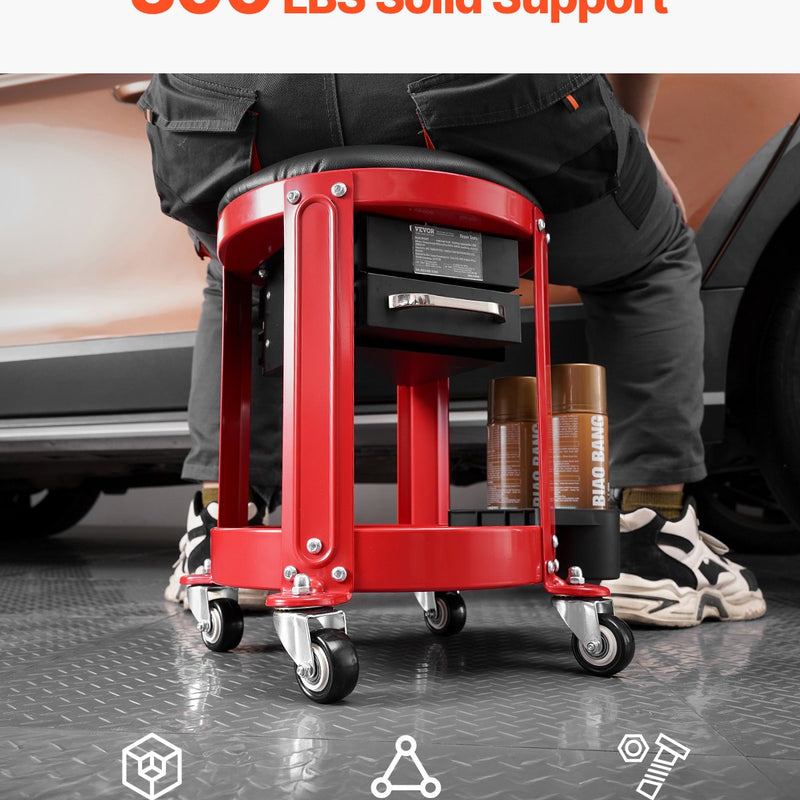 VEVOR rullējošais mehāniķa krēsls, garāžas krēsls, 136 kg kravnesība ar riteņiem un uzglabāšanu