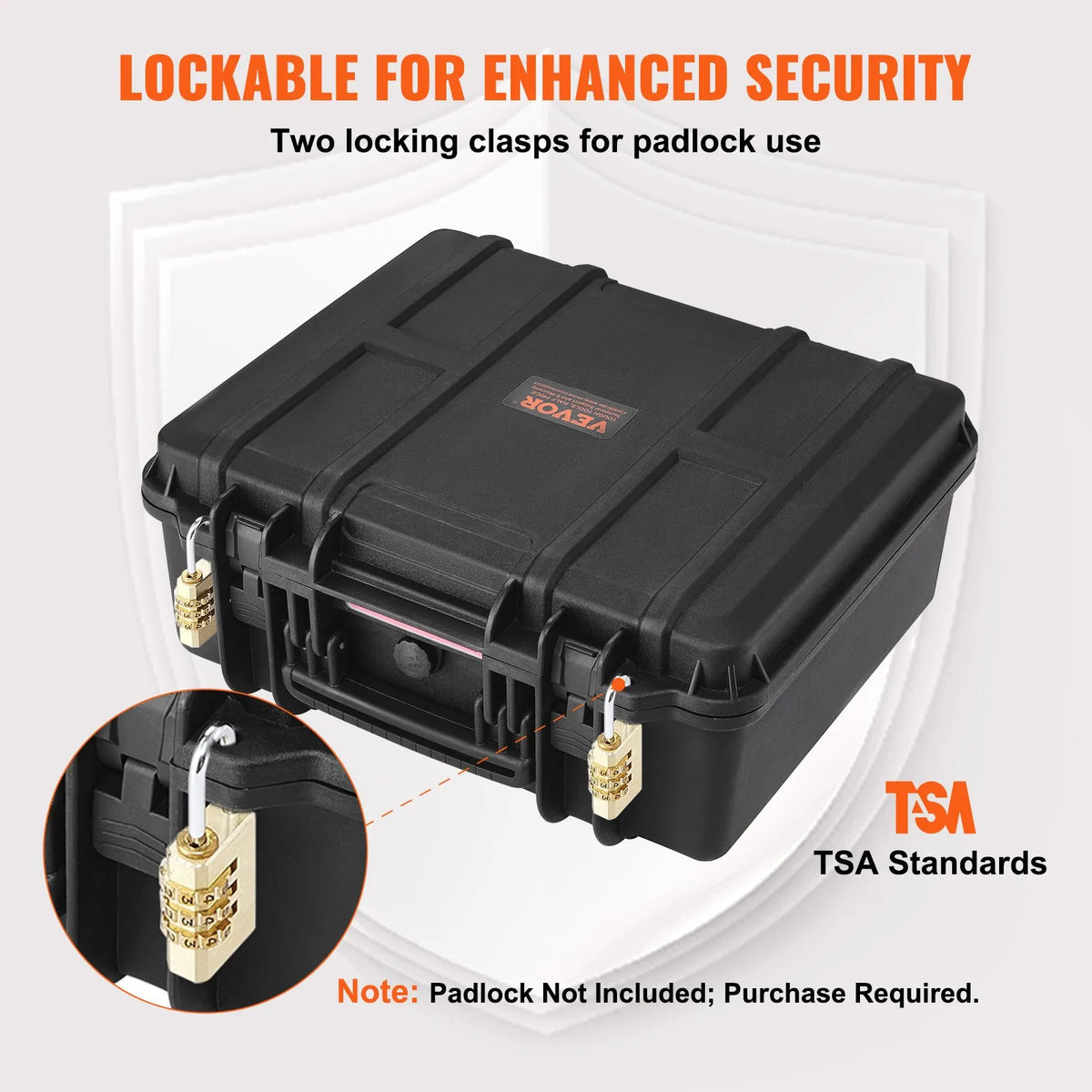 VEVOR Hard Pistol Case with Pre-Cut PU Foam Insert, Waterproof and Dustproof Hard Case for 6 Pistols, Lockable Design, 490 × 434 × 211 mm, Black
