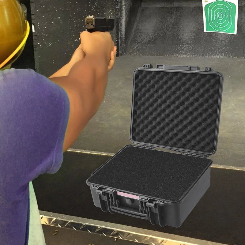 VEVOR cietais pistoles konteiners ar iepriekš izgrieztu PU putu ieliktni, ūdensdrošs un putekļdrošs cietais konteiners 6 pistolēm, ar aizslēdzamu konstrukciju, 490 × 434 × 211 mm, melns
