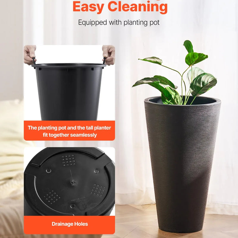 Augsti stādītāji, komplekts ar 2 apaļiem konusveida stādītājiem, 61 cm, piemēroti āra un iekštelpu lietošanai