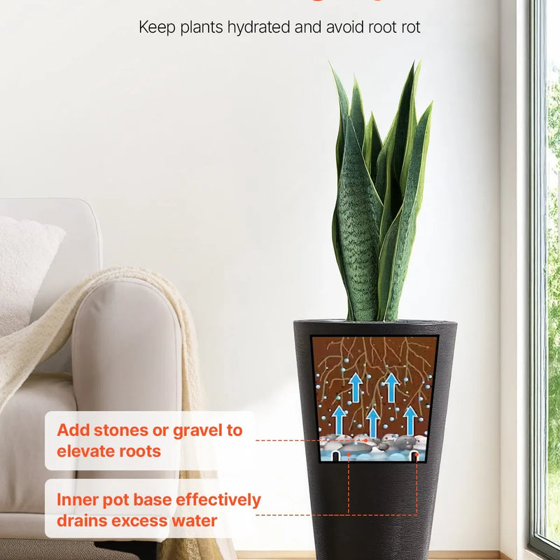 Augsti stādītāji, komplekts ar 2 apaļiem konusveida stādītājiem, 61 cm, piemēroti āra un iekštelpu lietošanai